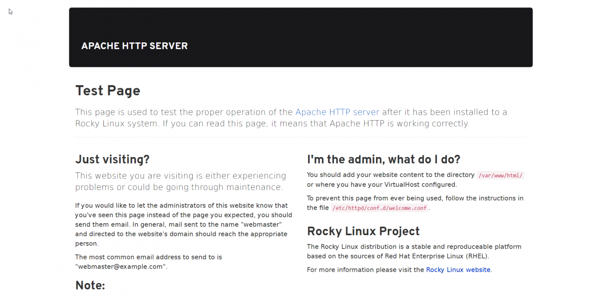 Rocky Linux Apache test page
