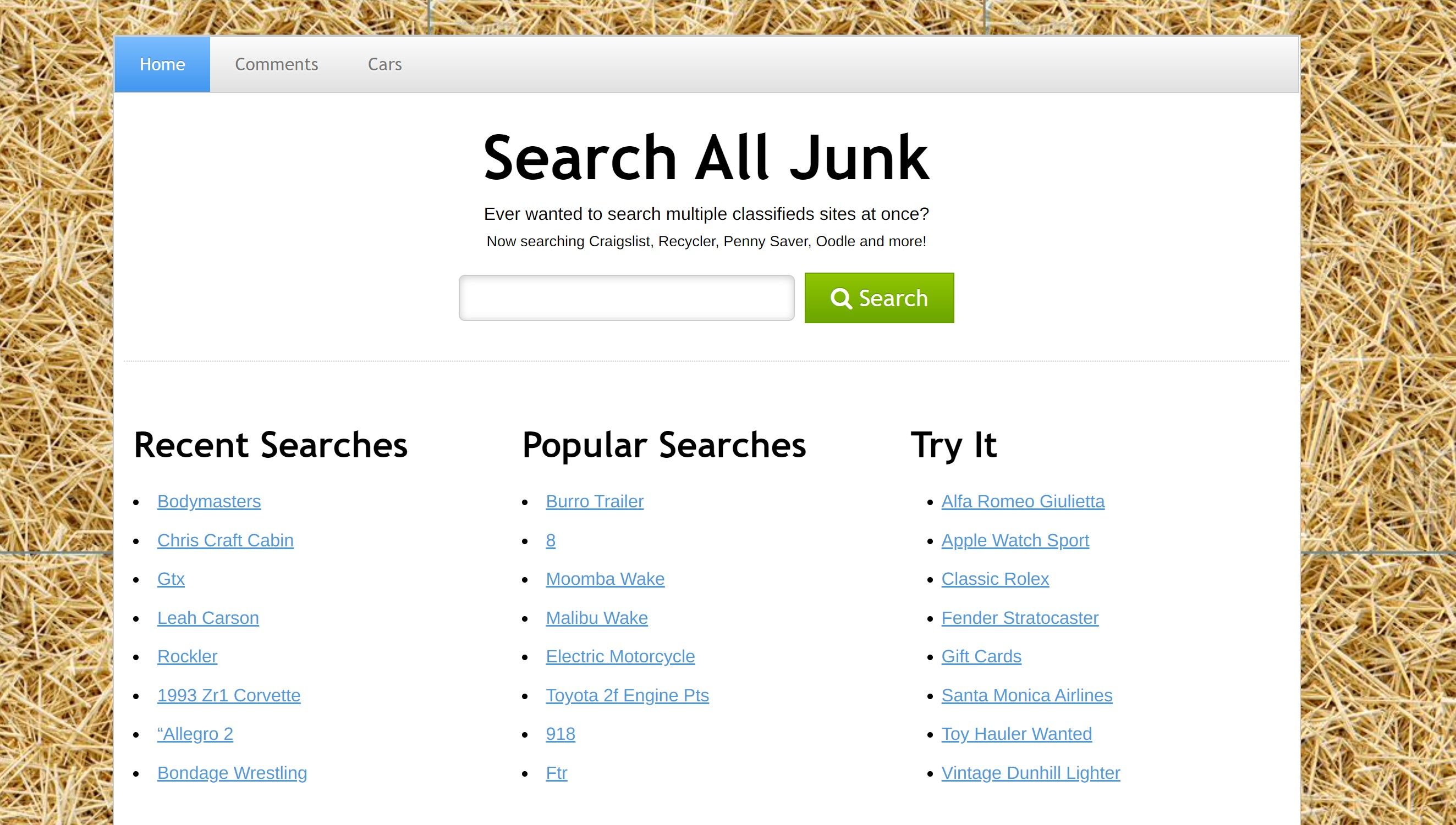 Search All Junk homepage