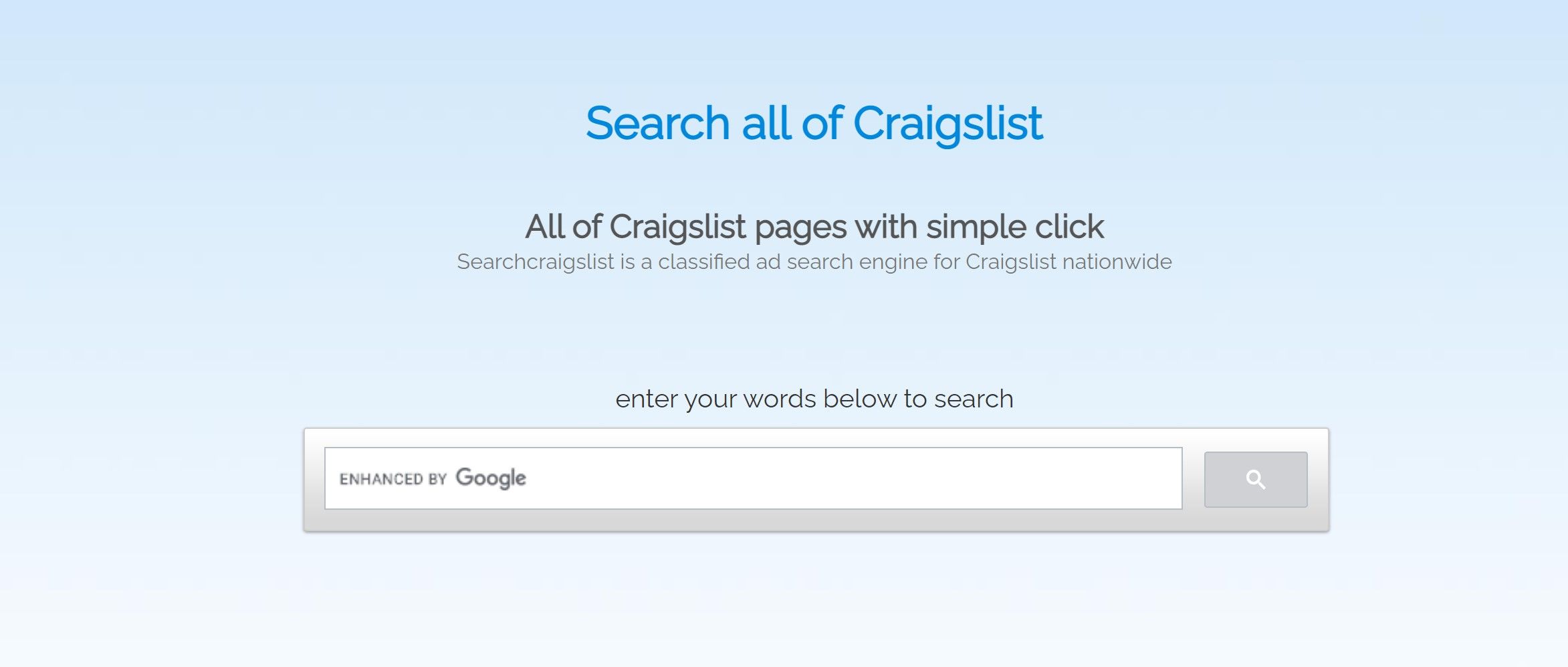 SearchCraigslist landing page