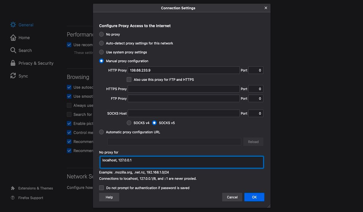 setting up a proxy on firefox