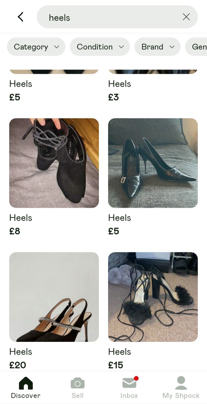 screenshot of shpock shoe search page