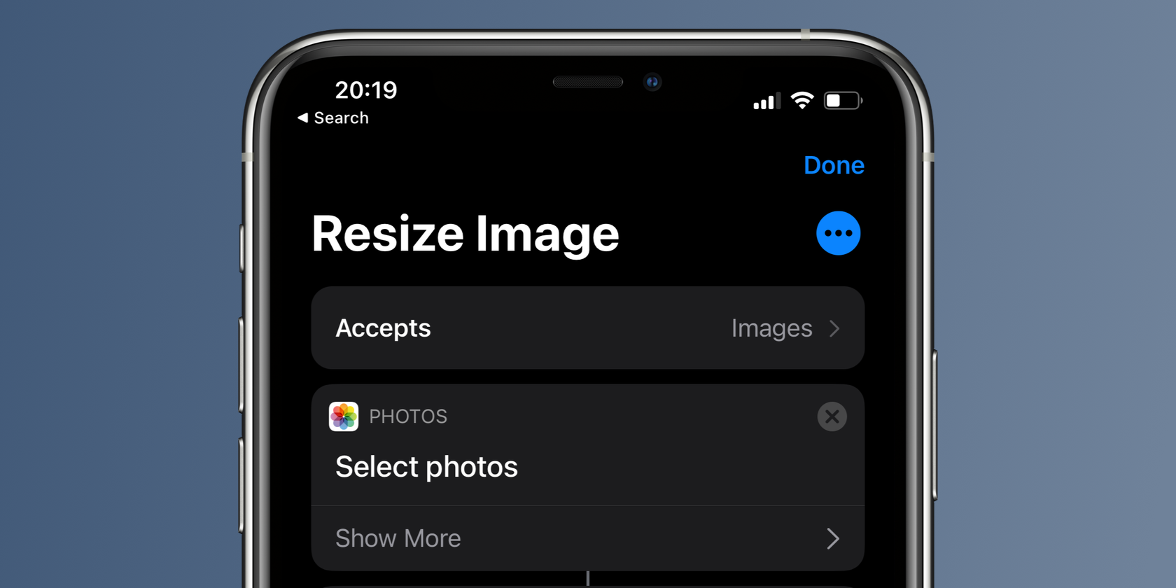 A screenshot showing a Siri Shortcut on an iPhone