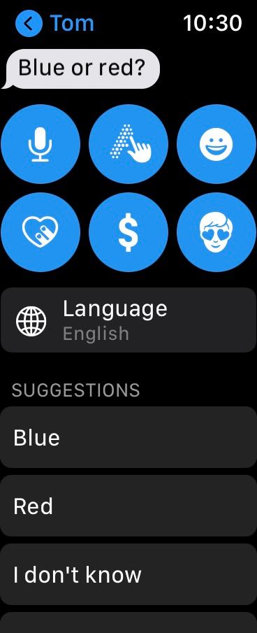 Apple Watch Smart Replies color options