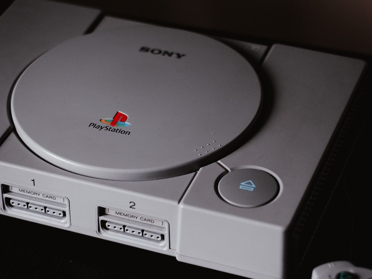 A photograph of the Sony PlayStation console.