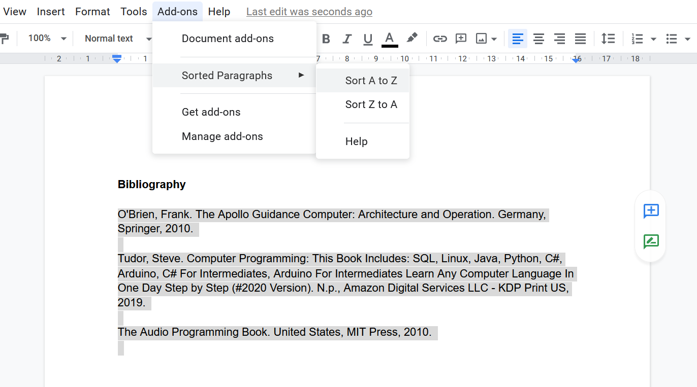 8 Google Text & Tabellen-Add-Ons zur Verbesserung Ihres Zitats und Ihrer Bibliographie - sorted paragraphs google docs add on steps