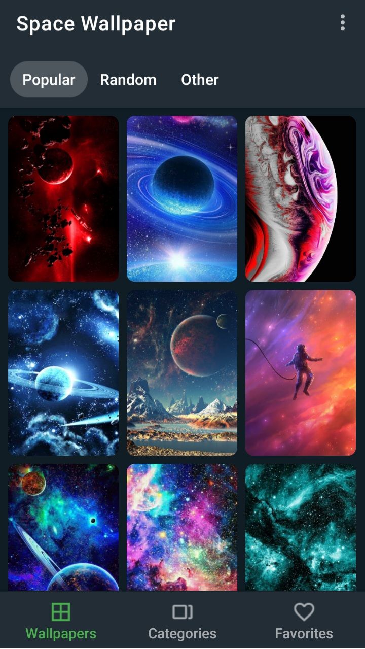 screenshot of Space Wallpaper home page