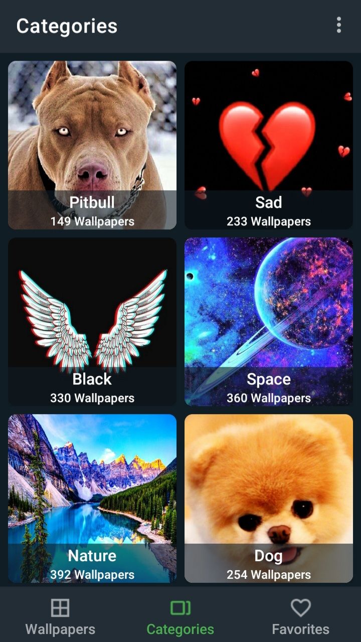 Screenshot of Space Wallpaper categories page