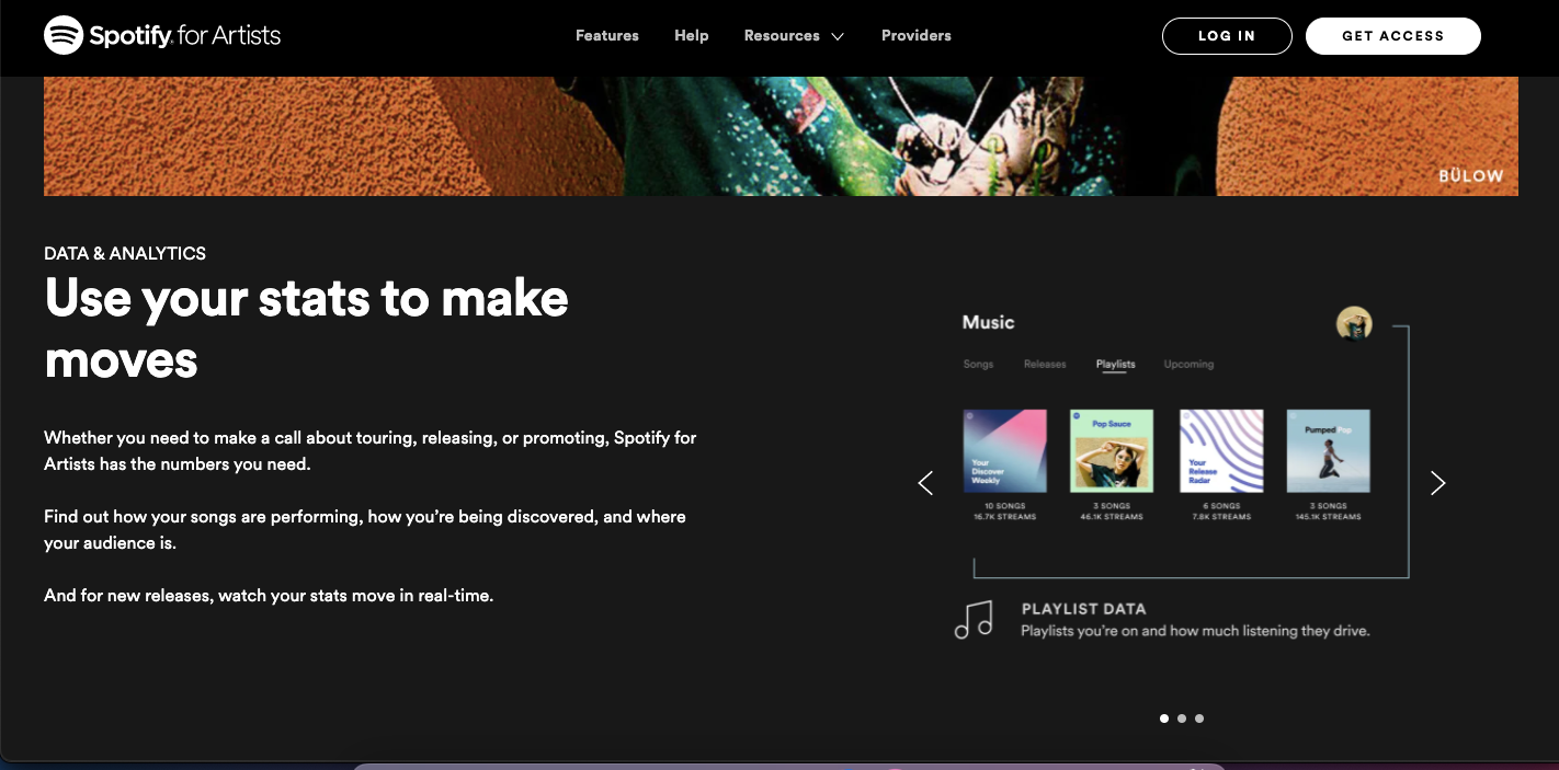 screenshot showing spotify for artists analytics