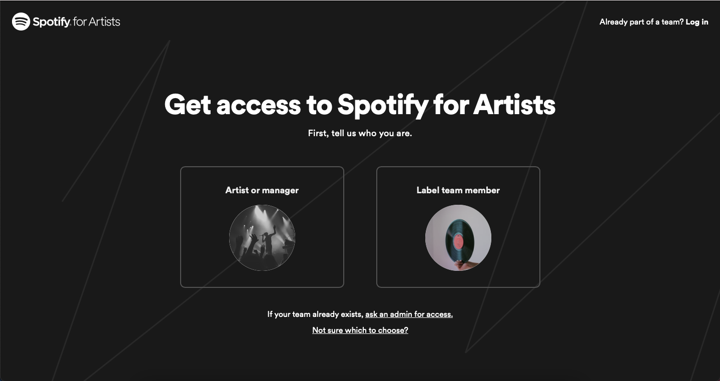 screenshot for spotify for artists claiming options