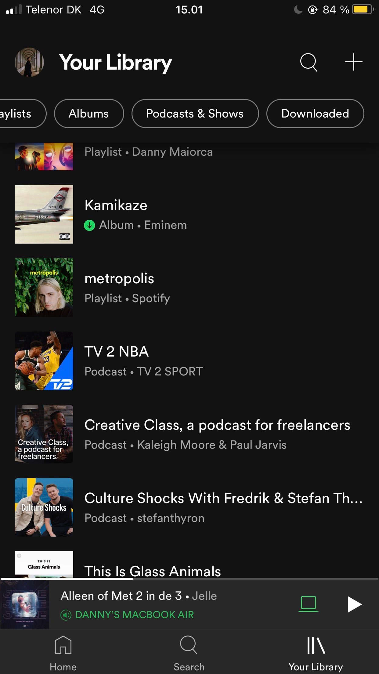 screenshot of spotify mobile library