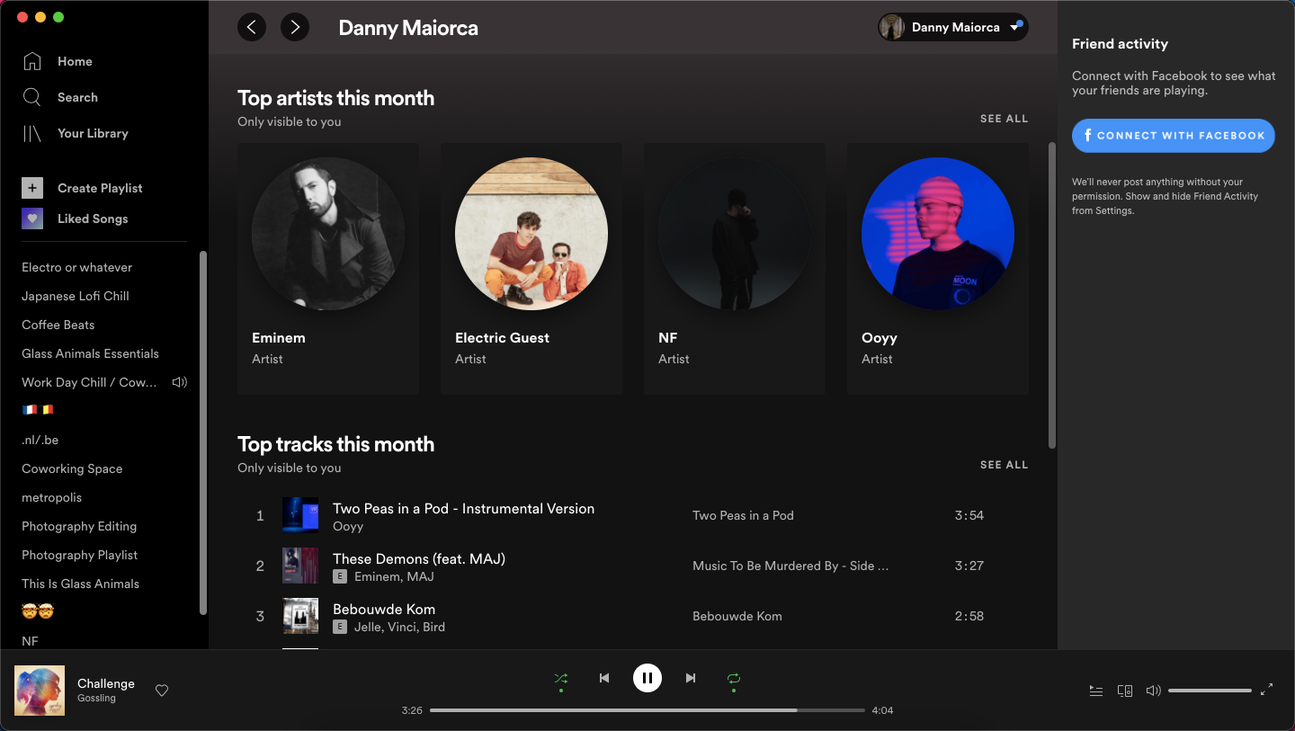 screenshot featuring top artists and songs on spotify