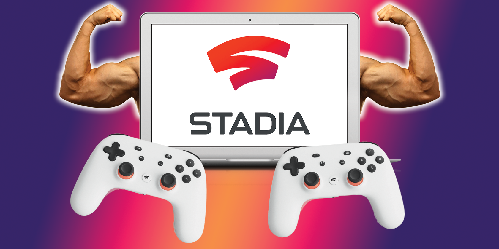 stadia on laptop with stadia controllers