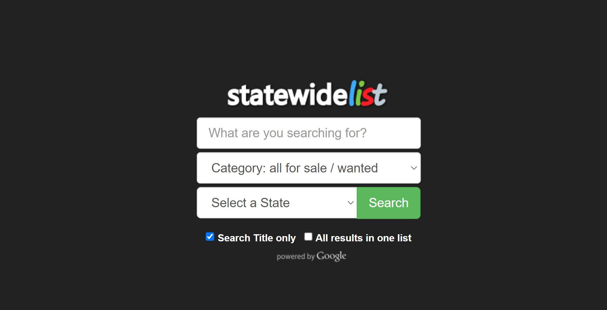 Statewidelist website landing page