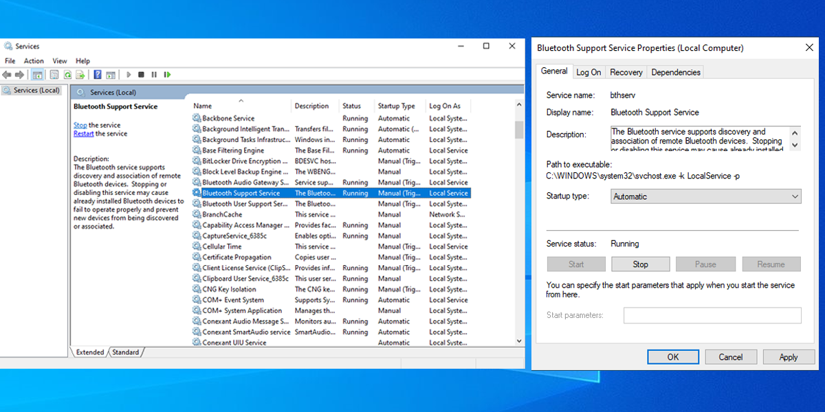 support service 1 - 9 modi per correggere il pulsante Bluetooth mancante nel Centro operativo di Windows 10