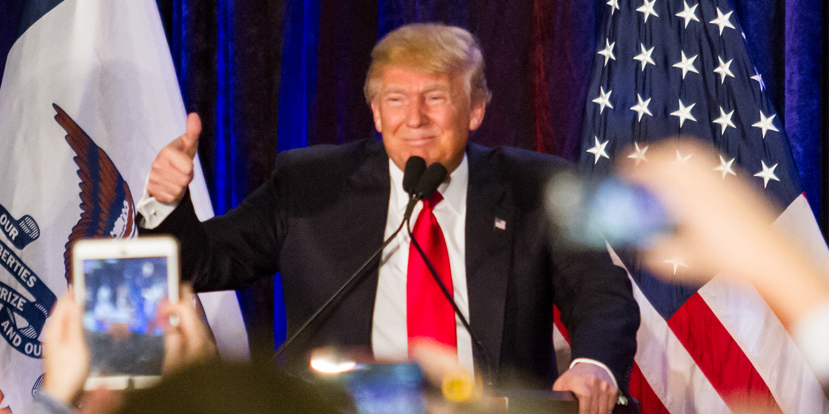 Donald Trump on a podium