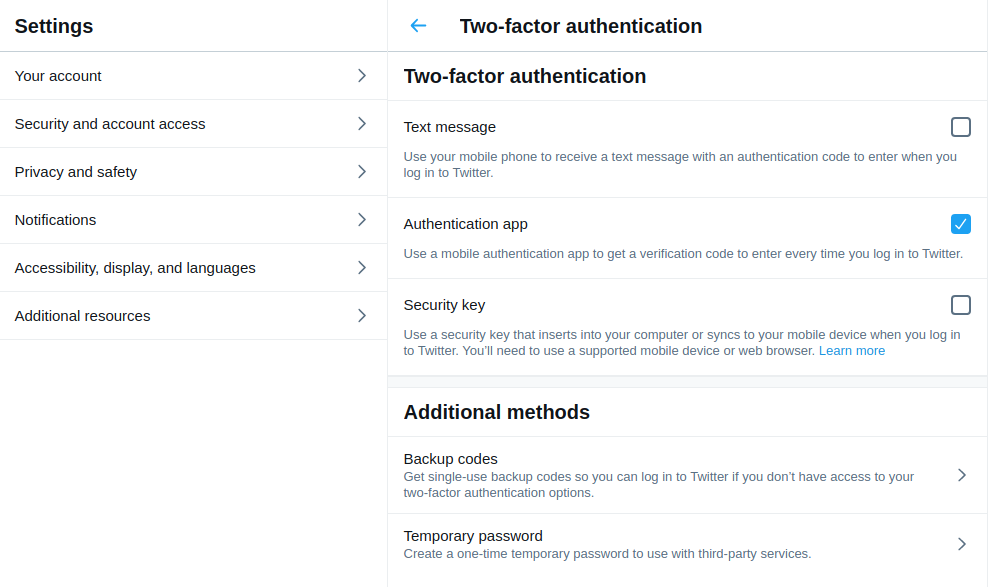 twitter security setting