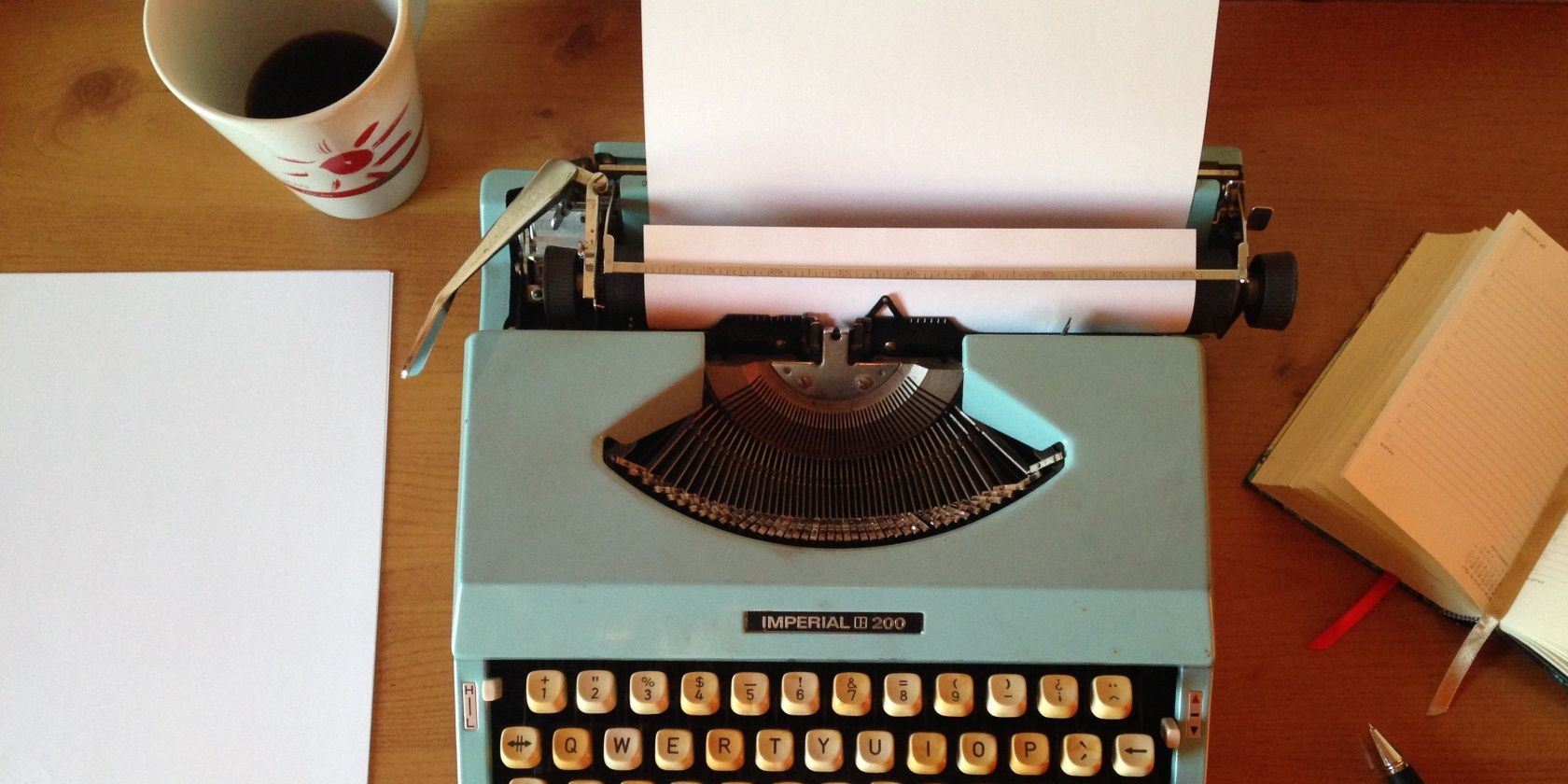 typewriter on desk with newlines