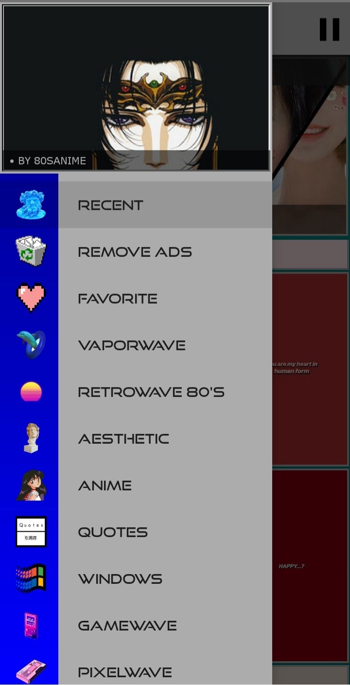 Screenshot of Vaporwave Wallpapers categories