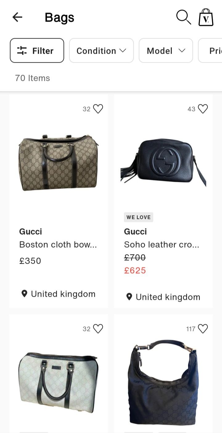 Screenshot of Vestiaire bag search results