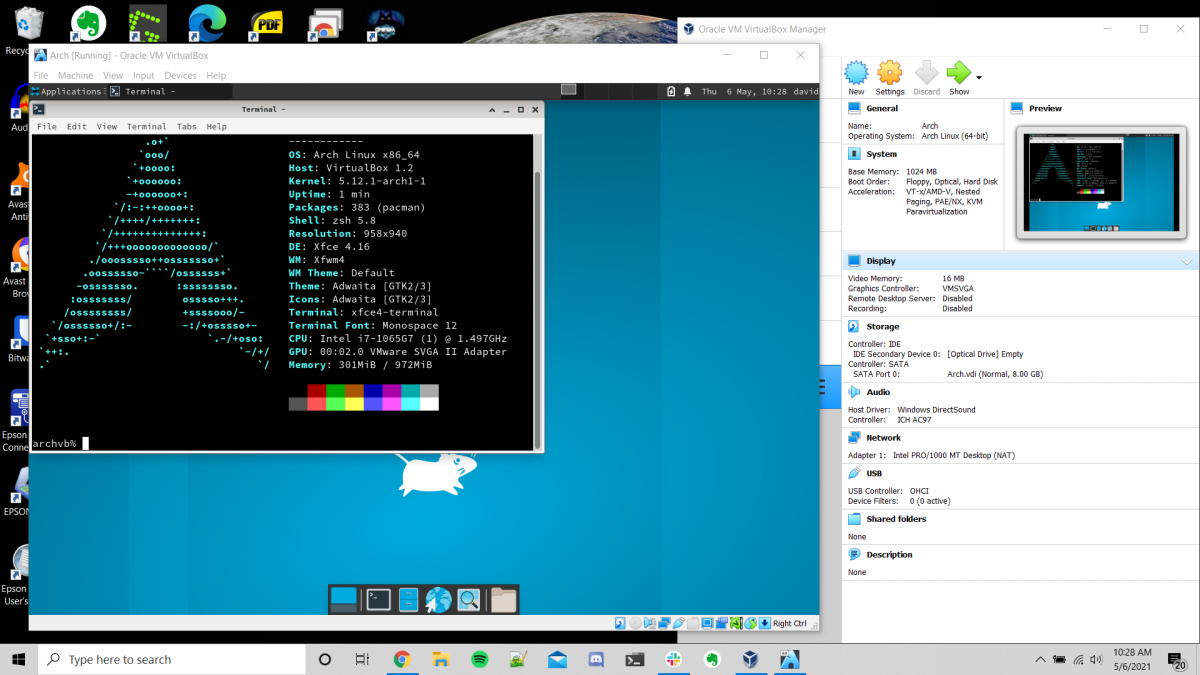 Arch Linux running in VirtualBox