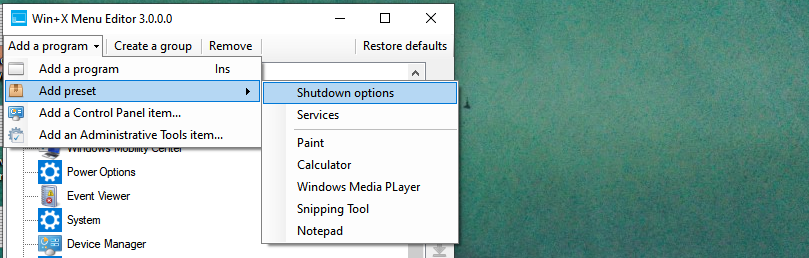 Adding shutdown options in a new group in Power Menu