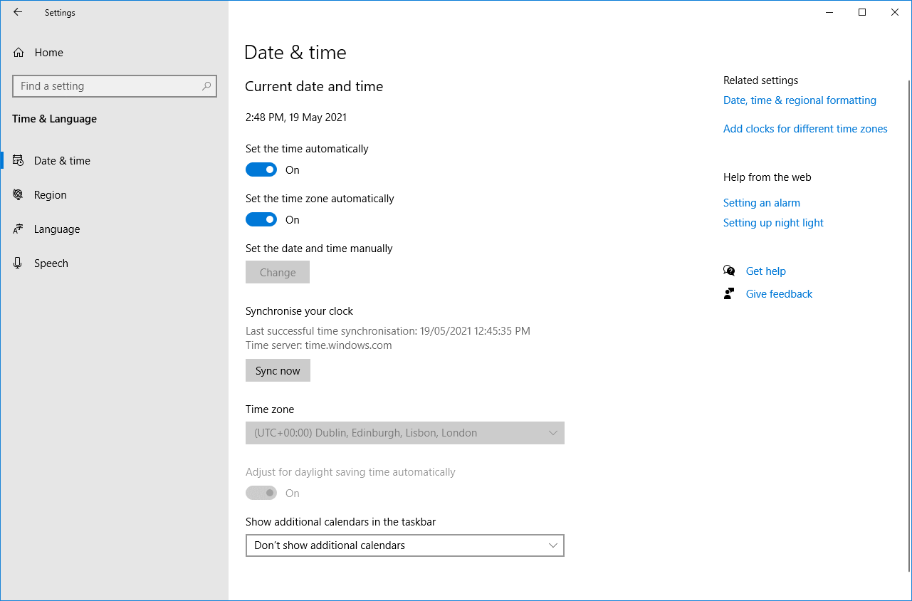 windows 10 date and time