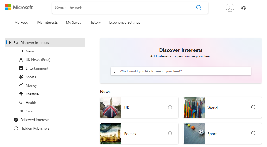 windows 10 news and interest discover interests