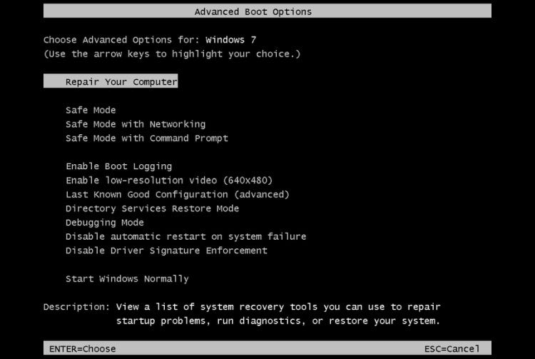 windows 7 advanced boot options