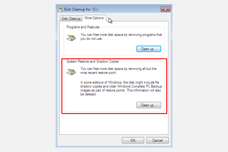 opsi pembersihan disk windows 7