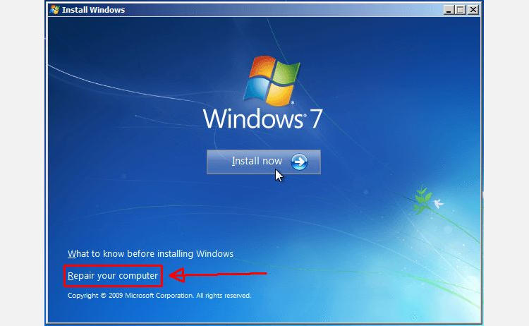 windows 7 repair your computer button