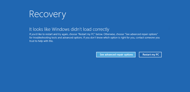 Windows Hard Boot Recovery Screen
