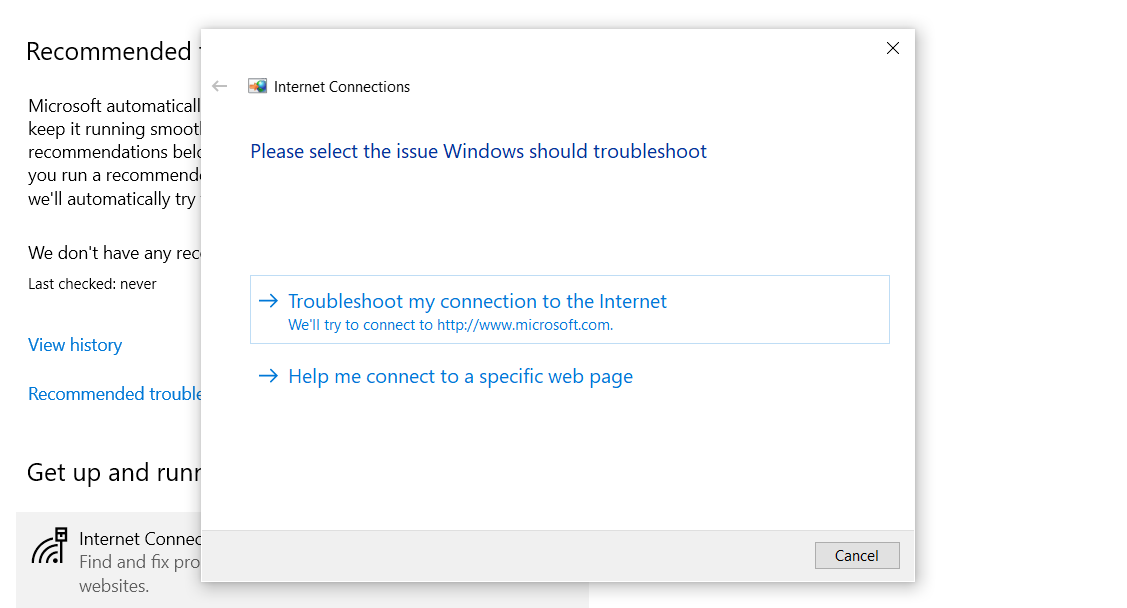 Windows network troubleshooter.