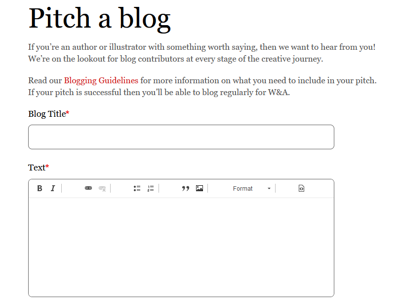 Writers and Artists Pitch a Blog Form