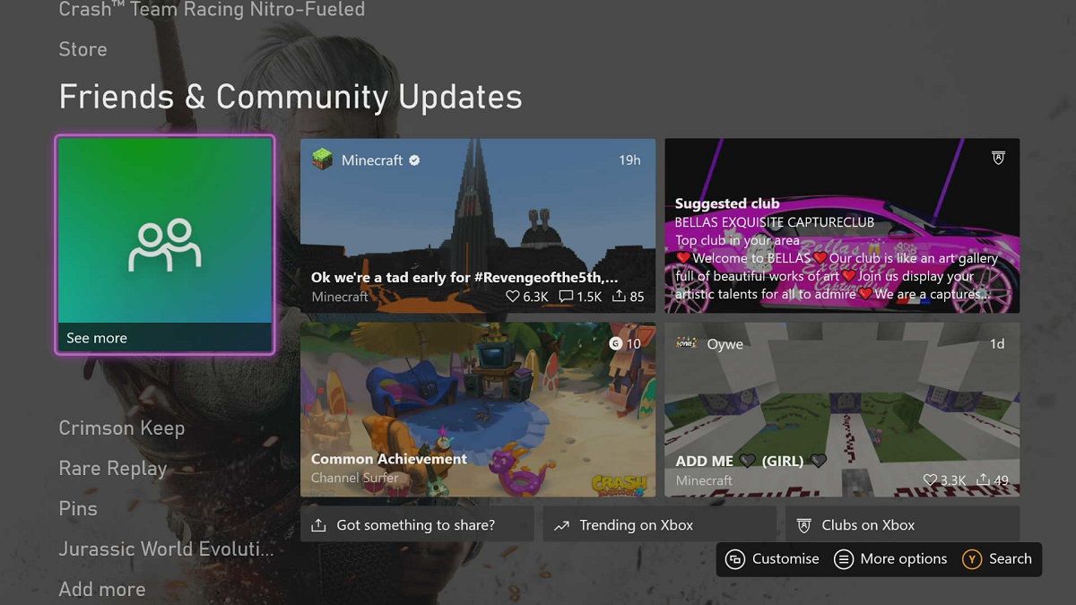 Friends and Community Updates on the Xbox dashboard