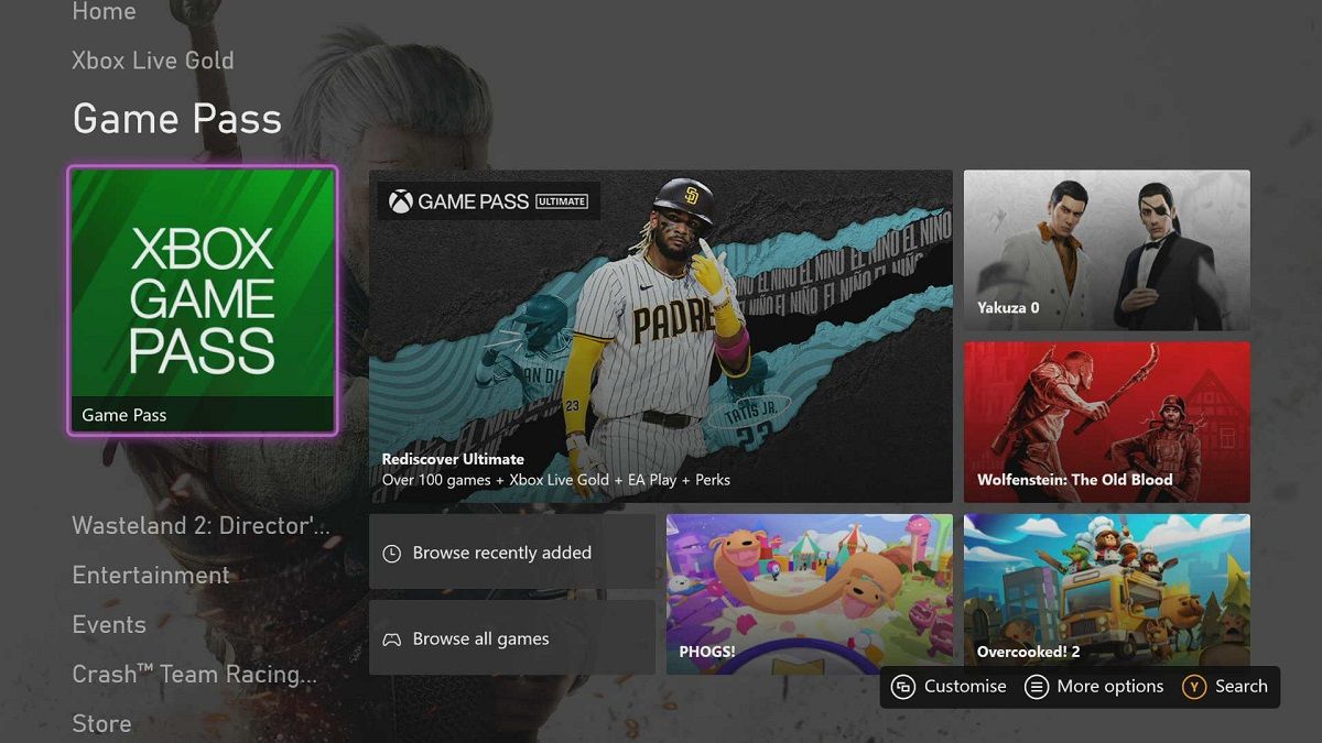 Game Pass on the Xbox dashboard