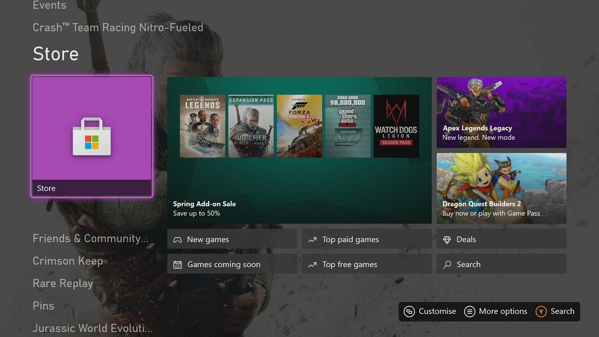 Store on the Xbox dashboard