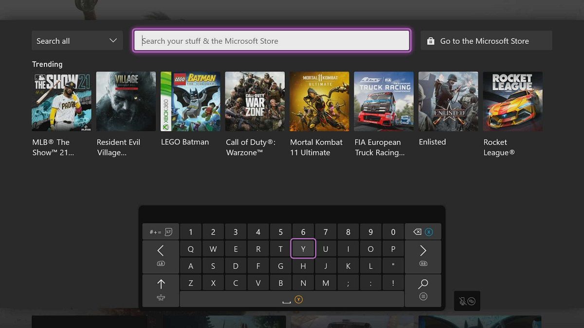The search feature on the Xbox dashboard