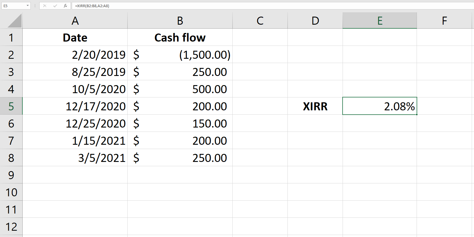 XIRR function in excel