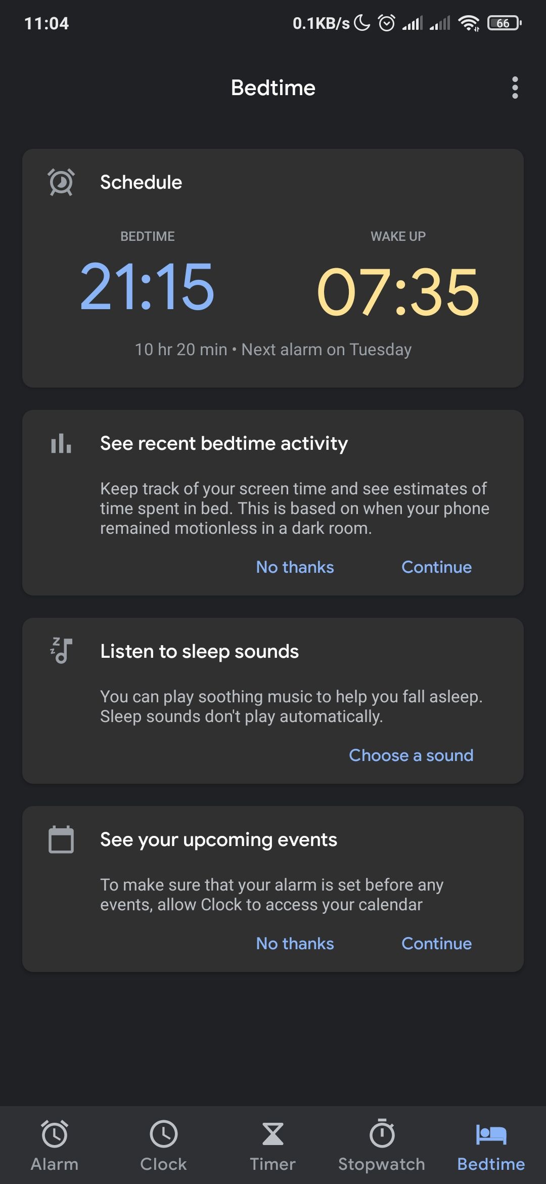 Bedtime tab in Google's clock app
