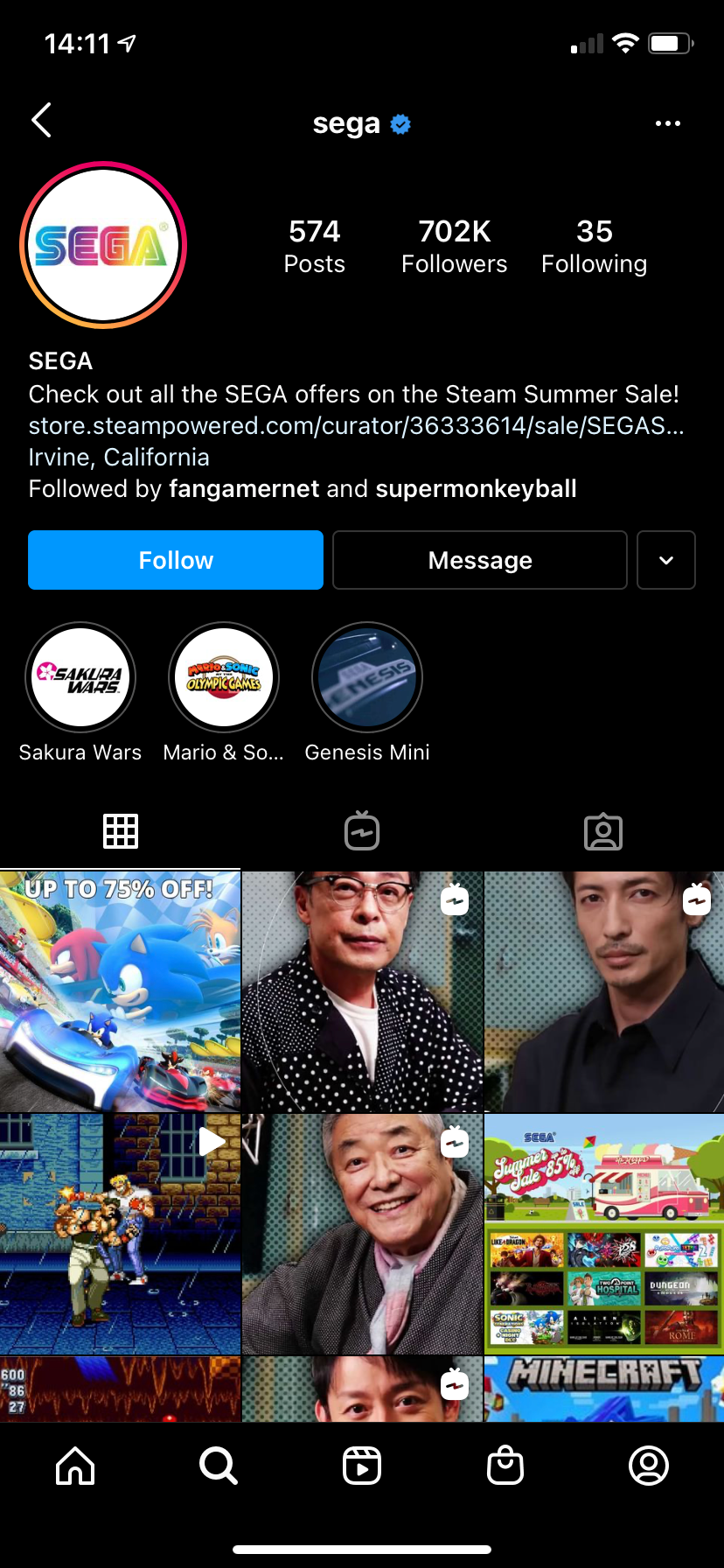 Instagram SEGA Page