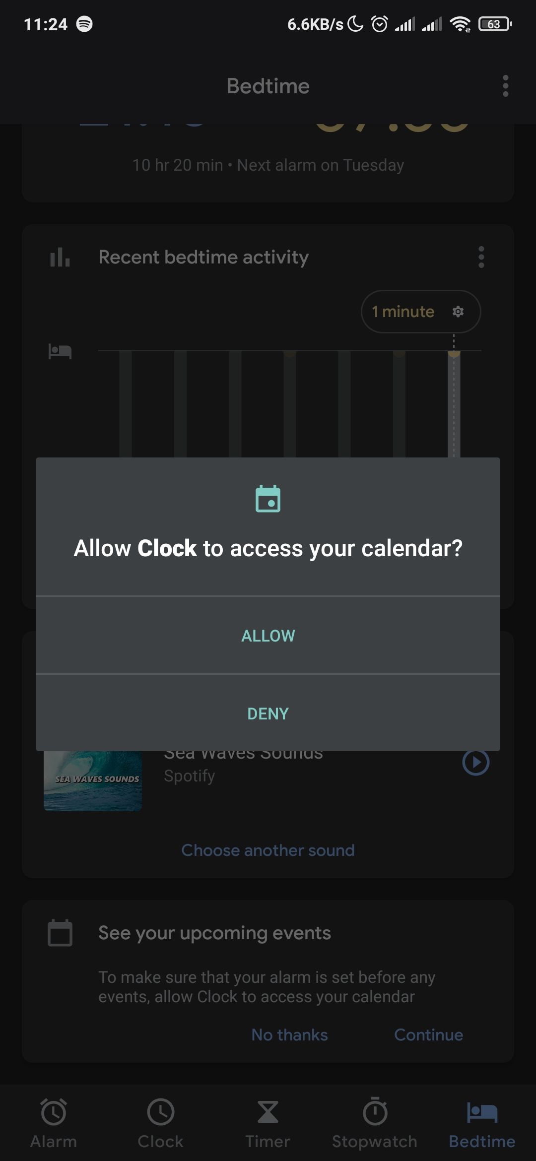 Granting clock app calendar access
