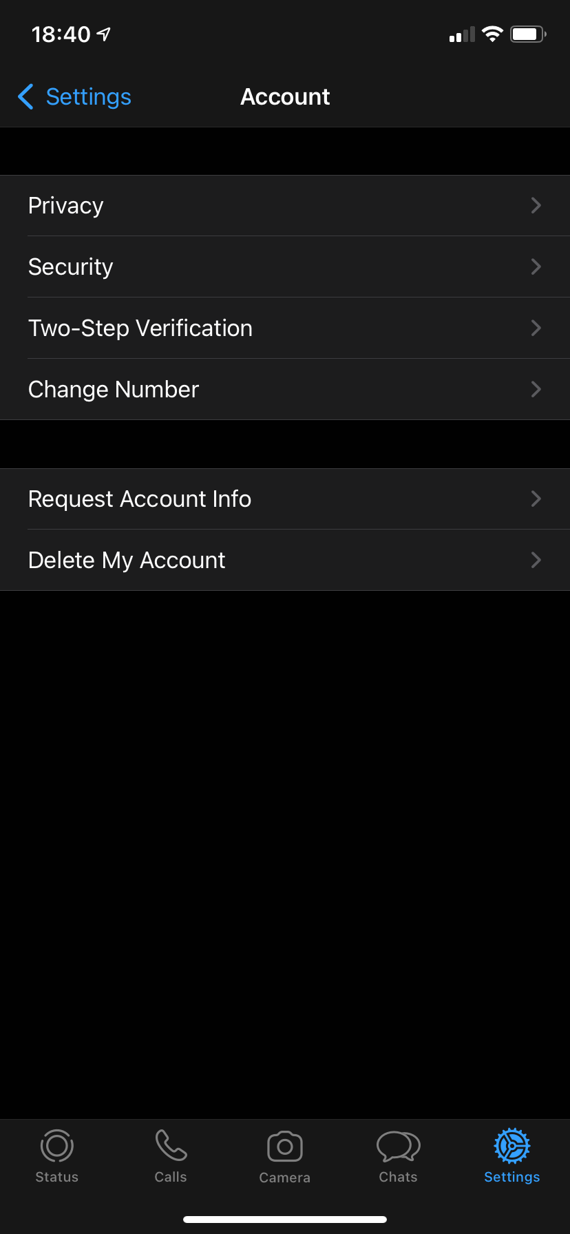 WhatsApp Account Settings iOS