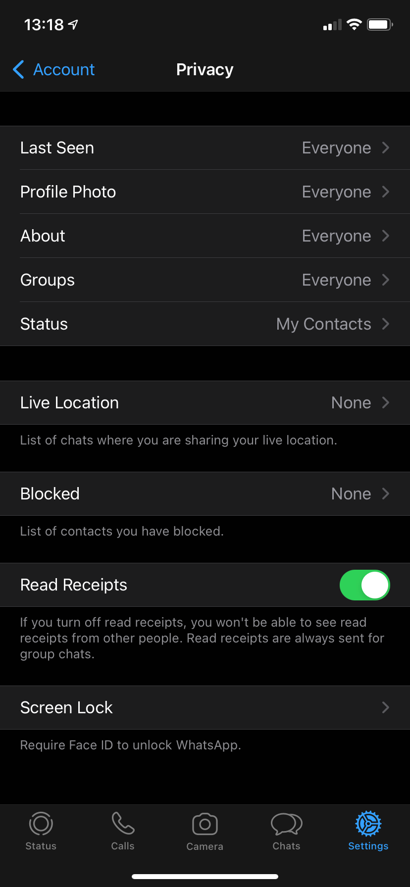 WhatsApp Privacy Options