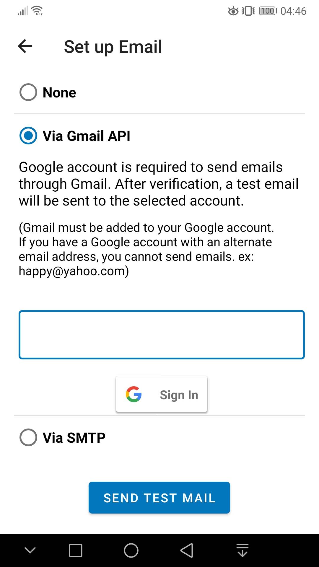 Melden Sie sich in Ihrem Google Mail-Konto bei SMS Forwarder an