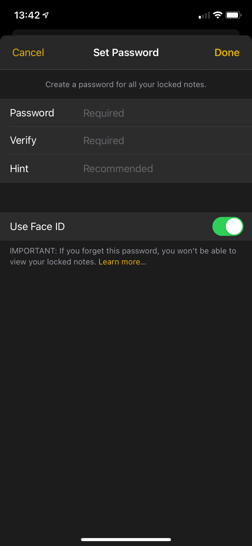 Apple Notes Face ID