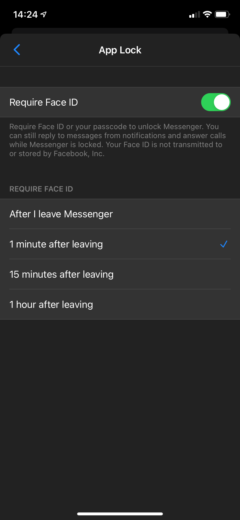 Facebook Messenger Face ID iOS
