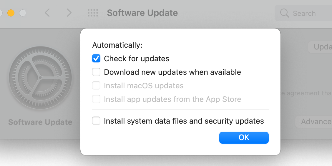 Disable update downloads on Mac