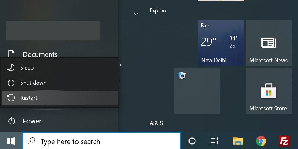 Restart a Windows 10 PC