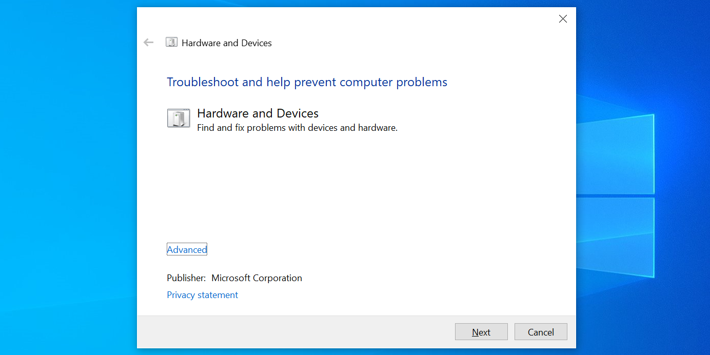 Use Windows 10's hardware troubleshooter