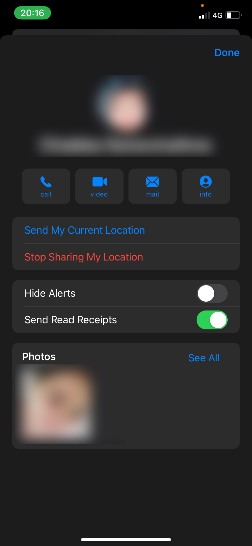Stopping location sharing for a contact.